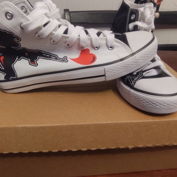 Love Black and White High-Top Sneakers - Picture 4 of 10